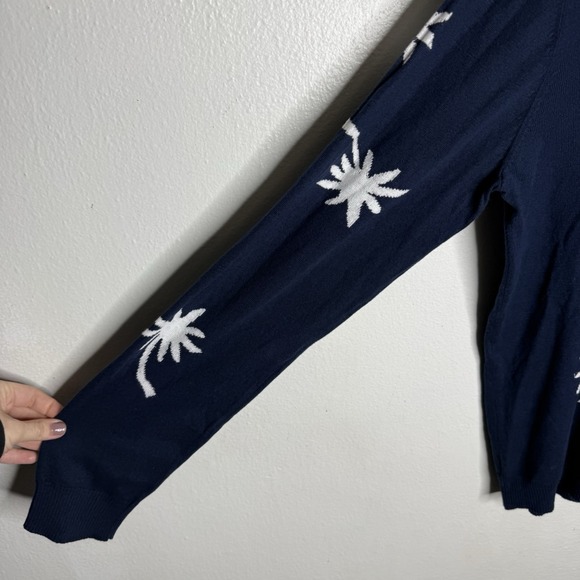 Onia Blue Cotton Hoodie Sweater Hooded Pullover Mens Large Knit Palm Trees Beach - Picture 4 of 12